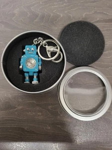 Robot Clock Keyring Metal Retro Collectable Memorabilia Turquoise Rare - Picture 1 of 17
