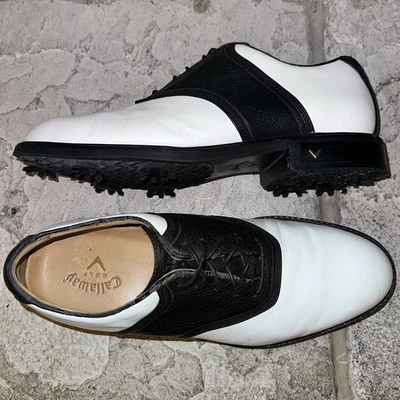 Callaway White/Black Leather Saddle Oxford Golf Shoe Spikes 11.5 Men - Image 1 of 4