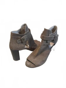Stuart Weitzman Taupe Suede Peep-Toe 3 Inch Block Heeled Ankle Boots Size 9 - Picture 1 of 9