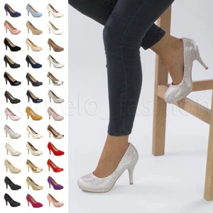 MUJERES DAMAS TACÓN ALTO PLATAFORMA INTELIGENTE NOCHE FIESTA BRILLO ZAPATOS DE CORTE TALLA - Imagen 1 de 151