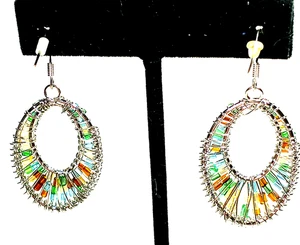 Vintage Silver Color & caged Colors Oval Pierced wire Earrings - Picture 1 of 4