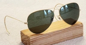 Ray Ban USA B&L GOLD AVIATORS Vietnam Era 58mm Green EUC Cable End SUNGLASSES - Picture 1 of 19