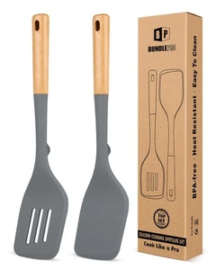 Pack de 2 Espátulas Grandes de Silicona, Girador Sólido Resistente al Calor, Ranura Antiadherente... - Imagen 1 de 7