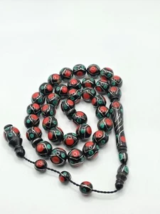 Black Coral Yusr 33 Beads 12mm Silver 925  Morgan مسبحة يسر فضة مرجان - Picture 1 of 13