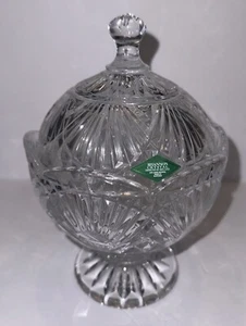 Shannon Crystal Covered Candy Dish Compote 24% Lead Crystal w/Sticker 6"x9" - Picture 1 of 10