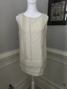 For Cynthia Tunic Womens Small Beige White Sleeveless Linen Blend Cut Out Detail - Picture 1 of 9