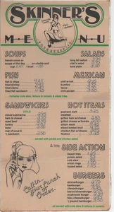 SKINNERS Restaurant Menu Poughkeepsie NY ROUTE 19, LAMINATED 6"X9" FREE USA SHIP - Picture 1 of 2