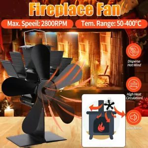 5 Blades Fireplace Fan Heat Self-Powered Wood Stove Top Burner Silent Eco Heater - Picture 1 of 12