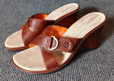 Sandalias Rockport de cuero para mujer talla US 6,5 M tacón de cuña sin cordones marrón Foto 1 de 4