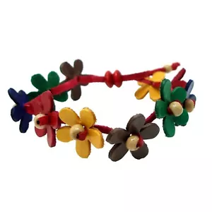Pulsera deslizante de cuero genuino mezcla guirnalda floral-8 - Imagen 1 de 3