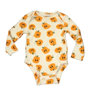 Old Navy Cotton Jack O' Lantern One Piece PJ Snap Bottom White & Orange 12-18M - Picture 1 of 8