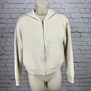 Zara Cream Wool Blend Zip Cropped Hoodie Sweater Pockets Juniors Size 13-14 - Picture 1 of 12