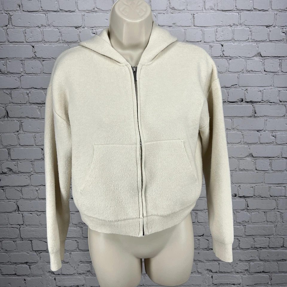 Sudadera con Capucha Zara Crema Mezcla Lana Cremallera Recortada Bolsillos Juniors Talla 13-14 Foto 1 de 4