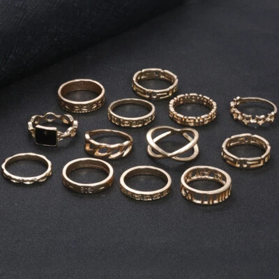 13pcs Gold Boho Stack Plain Above Knuckle Ring Sun Midi Finger Tip Rings Set - Image 1 of 3