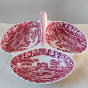 Vtg Copeland England Spode's Tower Red And White 3 Compartments Serving Tray - Picture 1 of 16