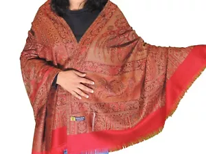 Burgundy Wool Embroidered Shawl Kashmir Evening Dress Wrap Winter Big Scarf 80" - Picture 1 of 5