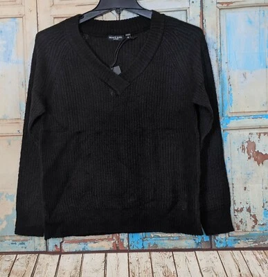 Suéter Pullover Brave Soul London Para Mujer Mediano Negro Tejido Cuello en V Manga Larga Foto 1 de 4