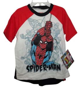 MARVEL Spider-Man Boys Short Sleeve White T-Shirt & Black Shorts Set Size 2T New - Picture 1 of 12