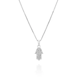 Solid White 14k Gold Petite Hamsa hand Necklace With 0.14 Carats of Diamonds - Picture 1 of 6