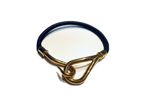 HERMÈS HERMES Paris Bracciale Gancio In Pelle Nera Placcato Oro