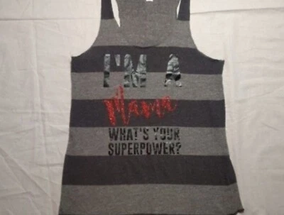 Camiseta sin mangas Alternative Apparel para mujer mediana gris a rayas camisa de mamá cuello redondo Foto 1 de 4