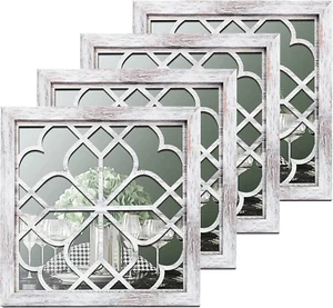 4 Pcs 12 X 12 Inch Square Decorative Mirrors for Wall Rustic Living Room Mirror - Picture 1 of 7