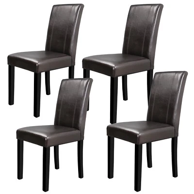 Parson Brown Dining Chair 4 Pieces Blended Leatherette Solid Wood Construction - Image 1 of 4