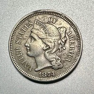 1874 3 CENT NICKEL NICE DETAIL BETTER DATE #7322 - Picture 1 of 2