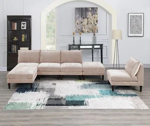 Modern Gorgeous 6pcs Modular Set 4x Armless Chairs 2x Ottomans Living Room Furni - Picture 1 of 10