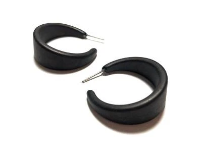 Black Frosted Large Marilyn Vintage Lucite Tapered Hoop Earrings  - Image 1 of 4