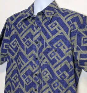 Vtg 90s 100% Cotton USA Custom Club Int. By Van Heusen Geometric Camp Shirt sz L - Picture 1 of 6