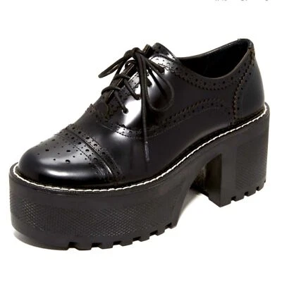 Alice + Olivia Black Ripley Platform Lug Sole Oxfords Size 39.5 - Image 1 of 4
