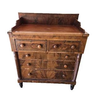 Flame Mahogany Chest of Drawers Federal Empire Classical Spiral Posts c1810-1825 - Picture 1 of 21