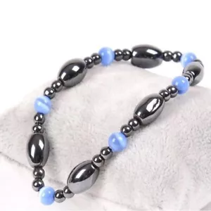 Therapie schwarz steinblau Katzenauge Perlen Hämatit Perlen Armband - Bild 1 von 5