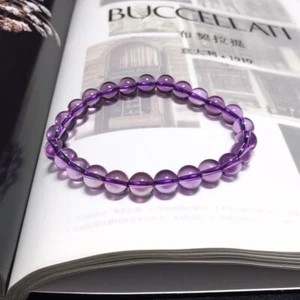 7.8mm Natural Purple Amethyst Gemstone Round Beads Bracelet - Picture 1 of 6