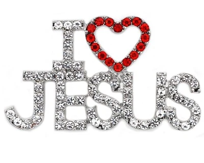 I LOVE JESUS Letter Word Heart Christian Brooch Pin Women Fashion Jewelry - Image 1 of 3