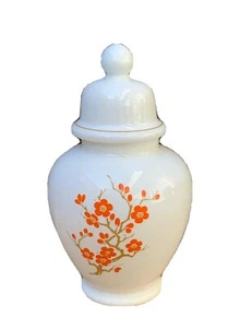 Ginger Jar Imperial Flowers Orange & Gold Floral Italy Glass Vintage Collectible - Picture 1 of 5