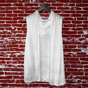 Cardigan Artisan NY in lino con cappuccio L bianco senza maniche copricostume costiero spiaggia aperto - Foto 1 di 12