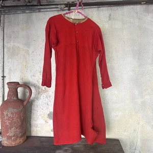 Antikes viktorianisches rotes Wollkleid Knopfleiste Winter Nachthemd Unterkleid Vintage - Bild 1 von 18