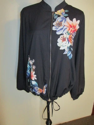 NWT Chicos FAB! Butterfly Reversible Bomber Jacket on Black Size 3 = XL - Image 1 of 4