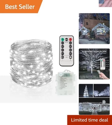 Remote-Controlled 66ft White LED Fairy Lights - Dimmable Twinkle for All Events - Image 1 of 4