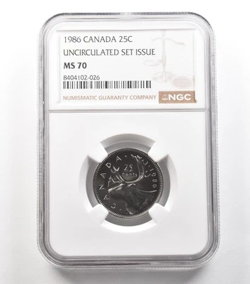 1986 Canada 25 Cents Uncirculated Set Issue MS70 NGC *5286 - Image 1 of 3