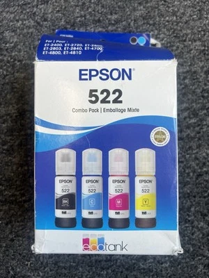 Genuine Epson 522 Ink Bottles 4 Pack for ET-2720 ET-2800 ET-2803 ET-4700 ET-4800 - Image 1 of 2