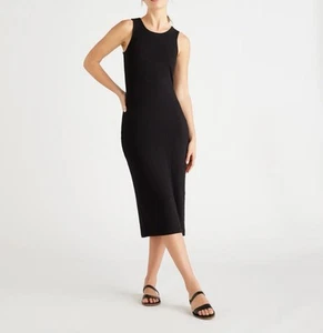 NWT Quince Tencel Rib Knit Midi Dress, Black Sz Medium - Picture 1 of 14