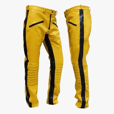 Le Craze Mens Real Lambskin Leather Pants XL Yellow Designer Kill Bill 38x34 NWT - Image 1 of 4