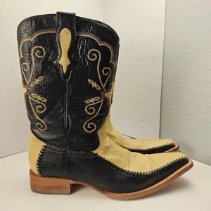 LaGarto Mens Cowboy Western Boots Size 10 Ostrich Leather Black/Tan Pointy Toe - Picture 1 of 20