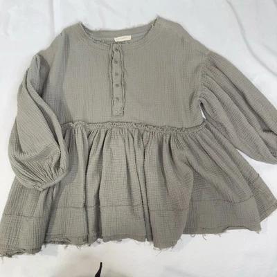 By Together Women L Cotton Gauze Gauzy Henley Boho Lagenlook Tiered Beachy Layer - Image 1 of 4