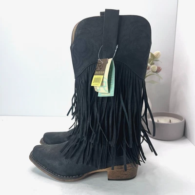 Roper Smooth Fringe Western Cowboy Boots Faux Leather Black Women's 5.5 NWOB - Image 1 of 4