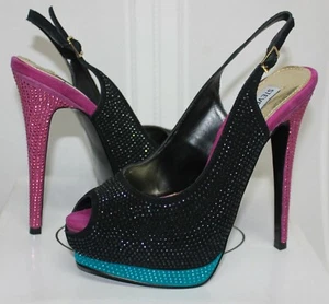 Steve Madden Masquerade Black Multi Dress Heels Platform Sandals Masqraid New - Picture 1 of 6