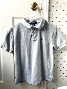 $55 Boys Gray Ralph Lauren POLO Cotton Solid Mesh POLO Shirt Size 14-16 EURO FIT - Picture 1 of 15
